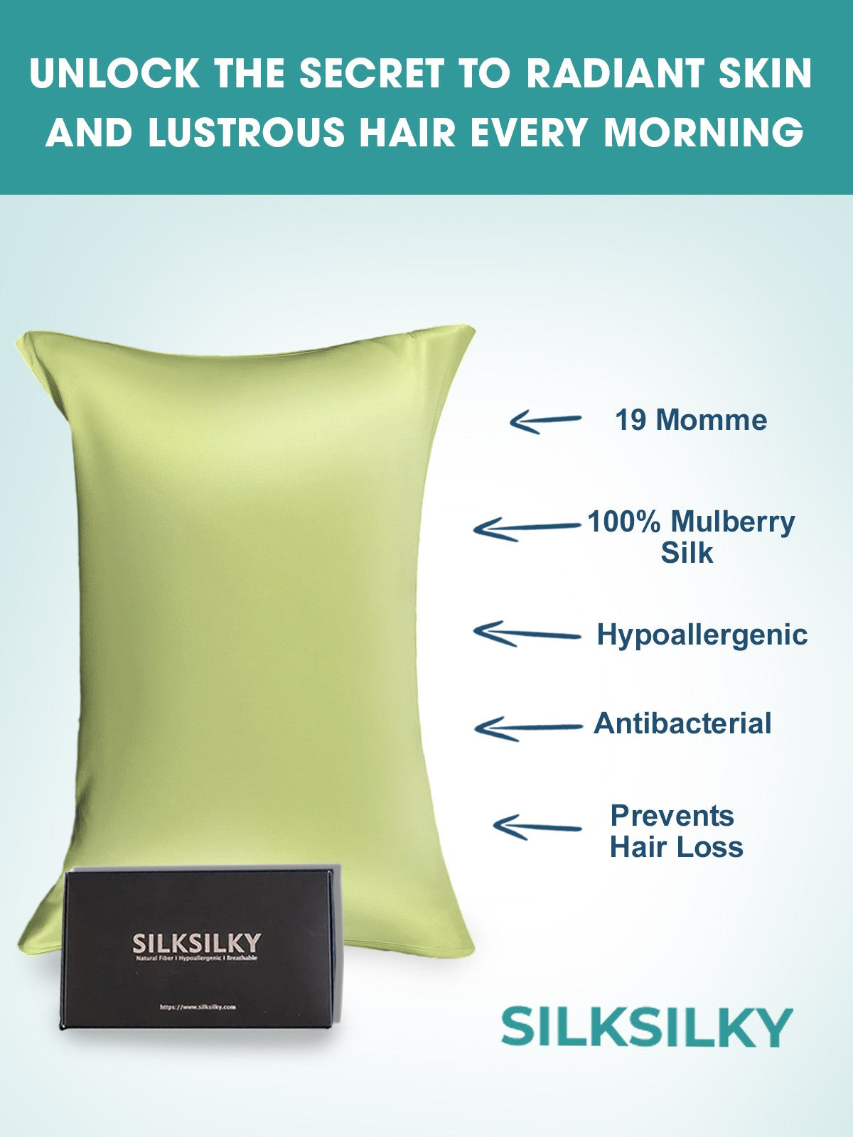 [Mint Green] SilkSilky 19Momme Pure Silk Pillowcase 002