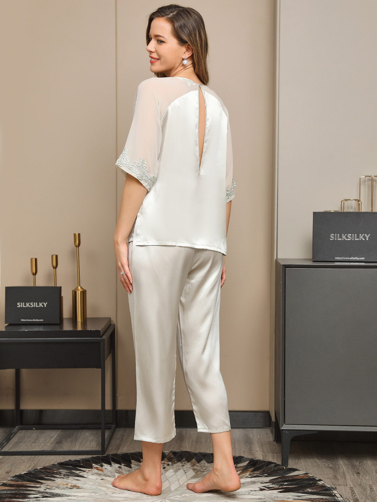 [Mint Green] SilkSilky  Half Sleeve Round Neck Women's Pajamas 003
