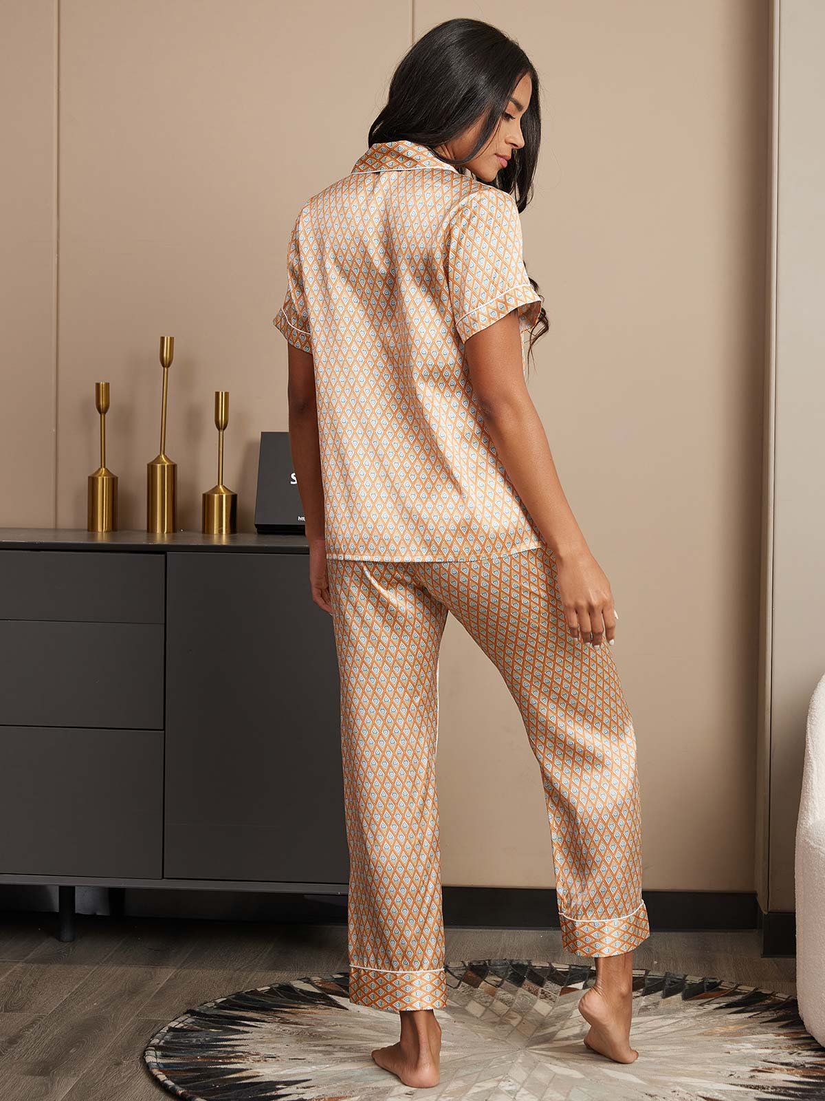 [Multi] SilkSilky Pure Silk Short Sleeve Lapel Women's Pajamas 002