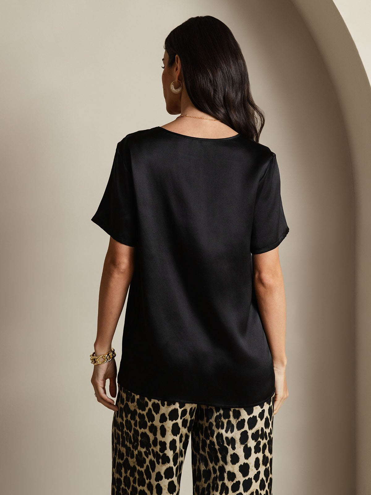 [Multi] SilkSilky Pure Silk Short Sleeve Round Neck Women's Pajamas 002