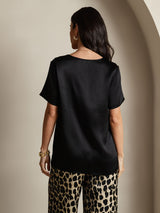 [Multi] SilkSilky Pure Silk Short Sleeve Round Neck Women's Pajamas 002