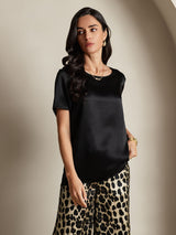 [Multi] SilkSilky Pure Silk Short Sleeve Round Neck Women's Pajamas 003
