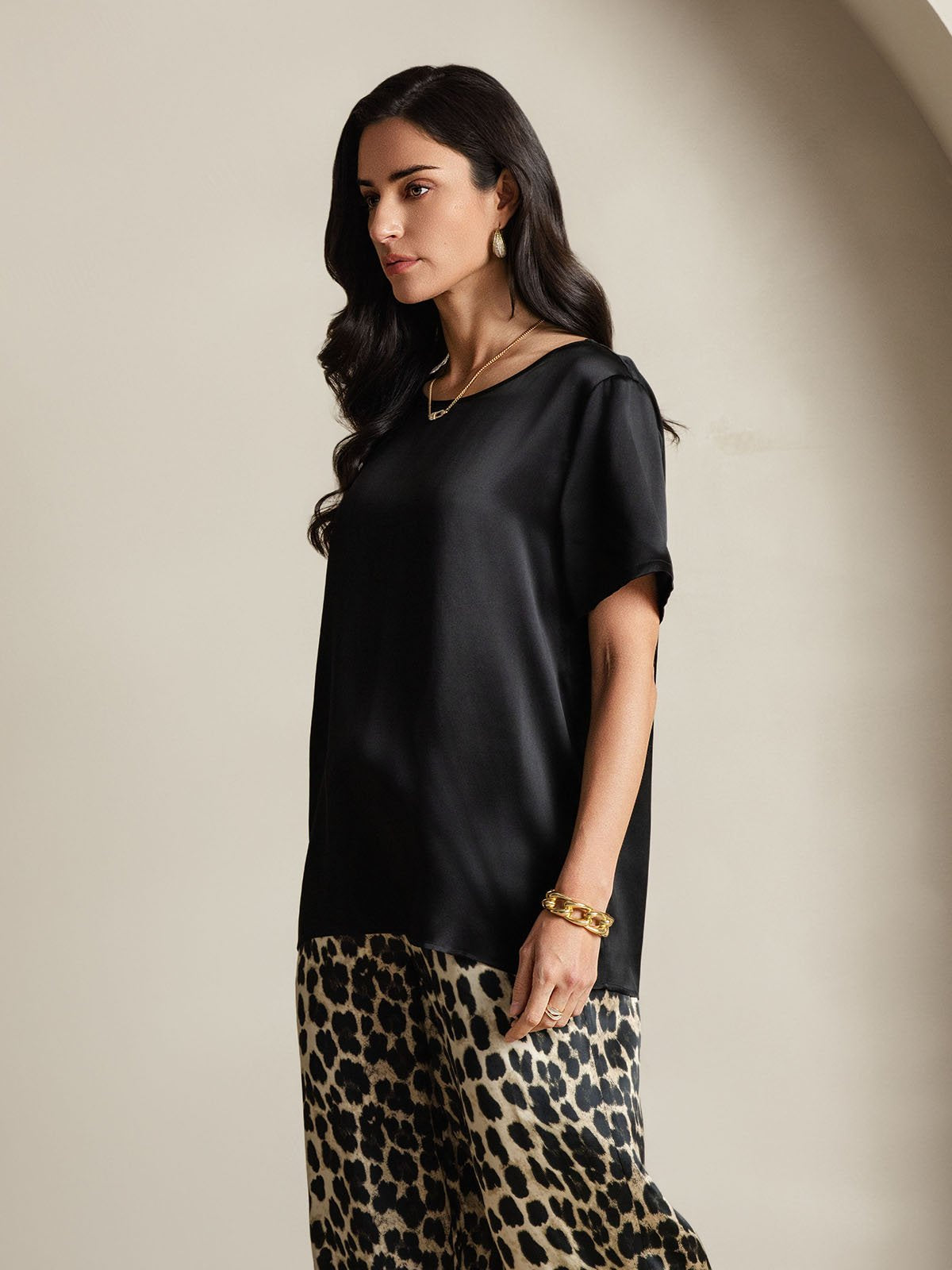 [Multi] SilkSilky Pure Silk Short Sleeve Round Neck Women's Pajamas 004