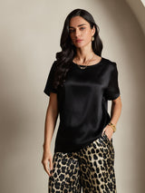 [Multi] SilkSilky Pure Silk Short Sleeve Round Neck Women's Pajamas 005