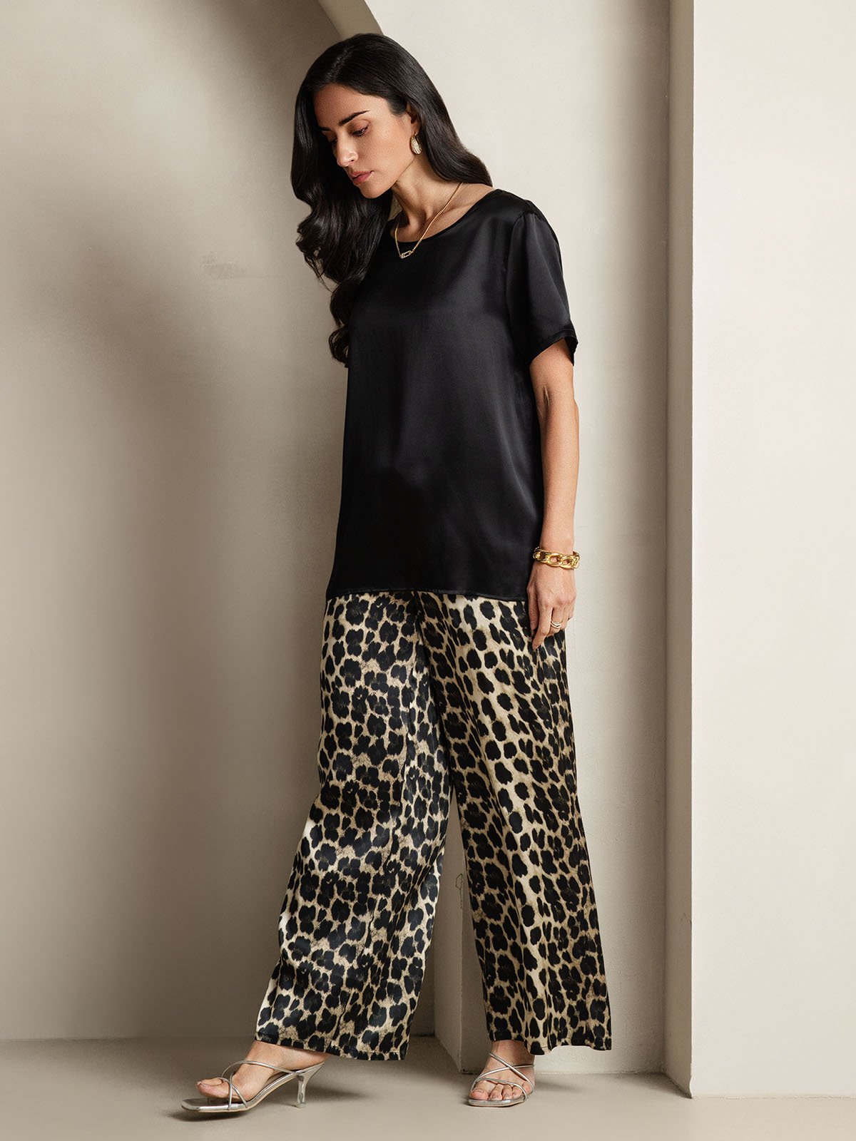 [Multi] SilkSilky Pure Silk Short Sleeve Round Neck Women's Pajamas 008