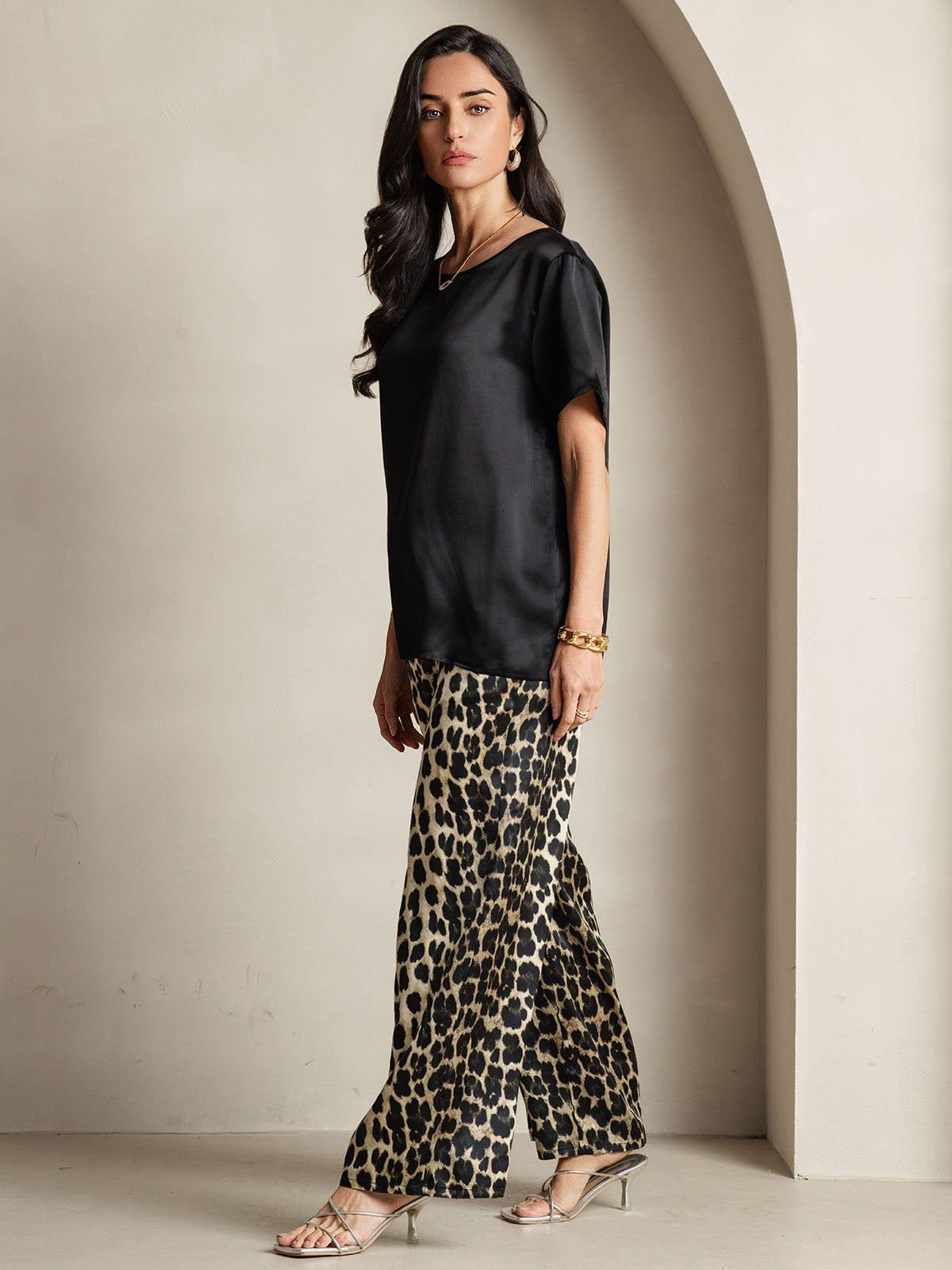 [Multi] SilkSilky Pure Silk Short Sleeve Round Neck Women's Pajamas 009