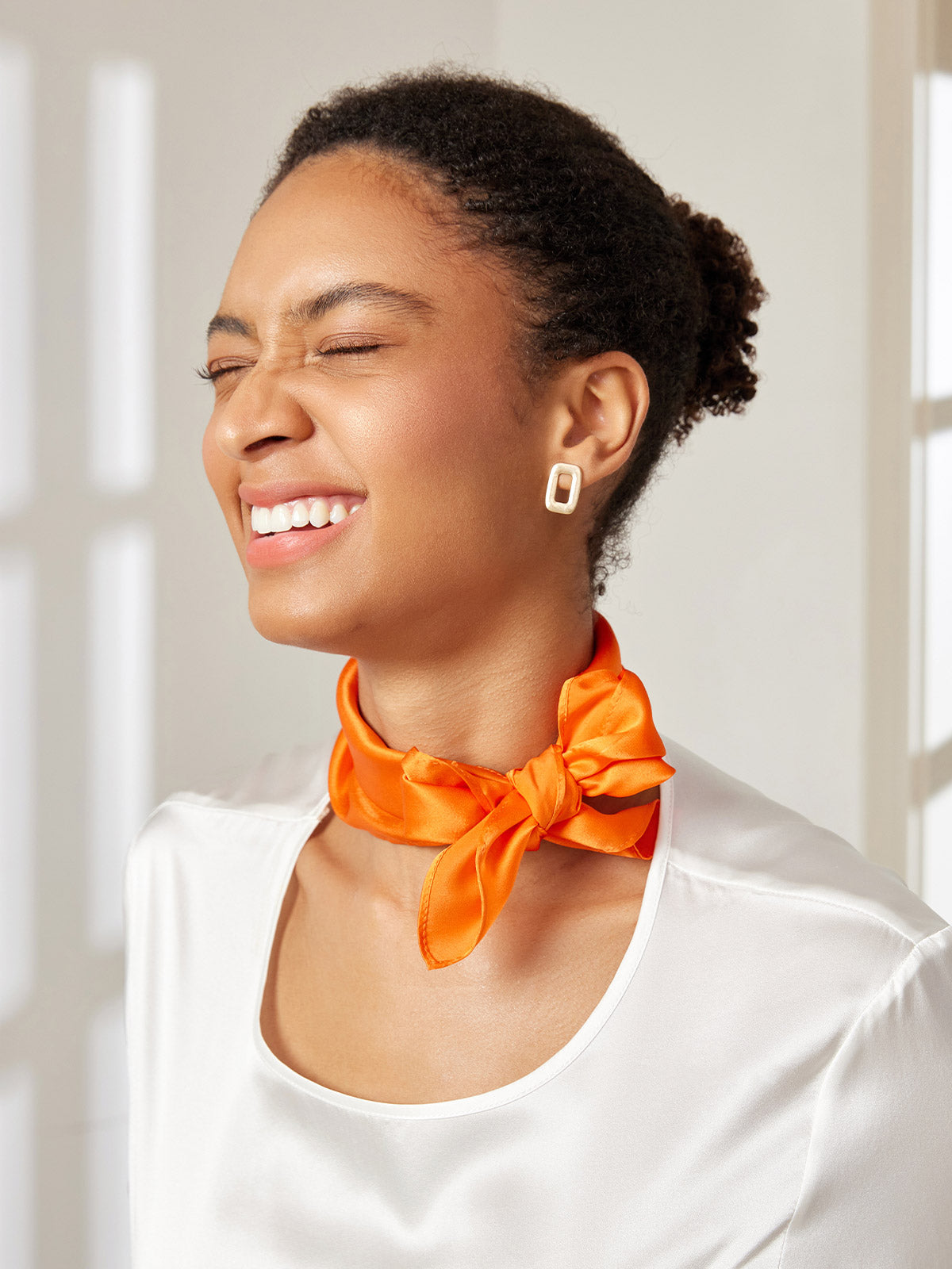 [Orange] SilkSilky Pure Silk Scarf 001