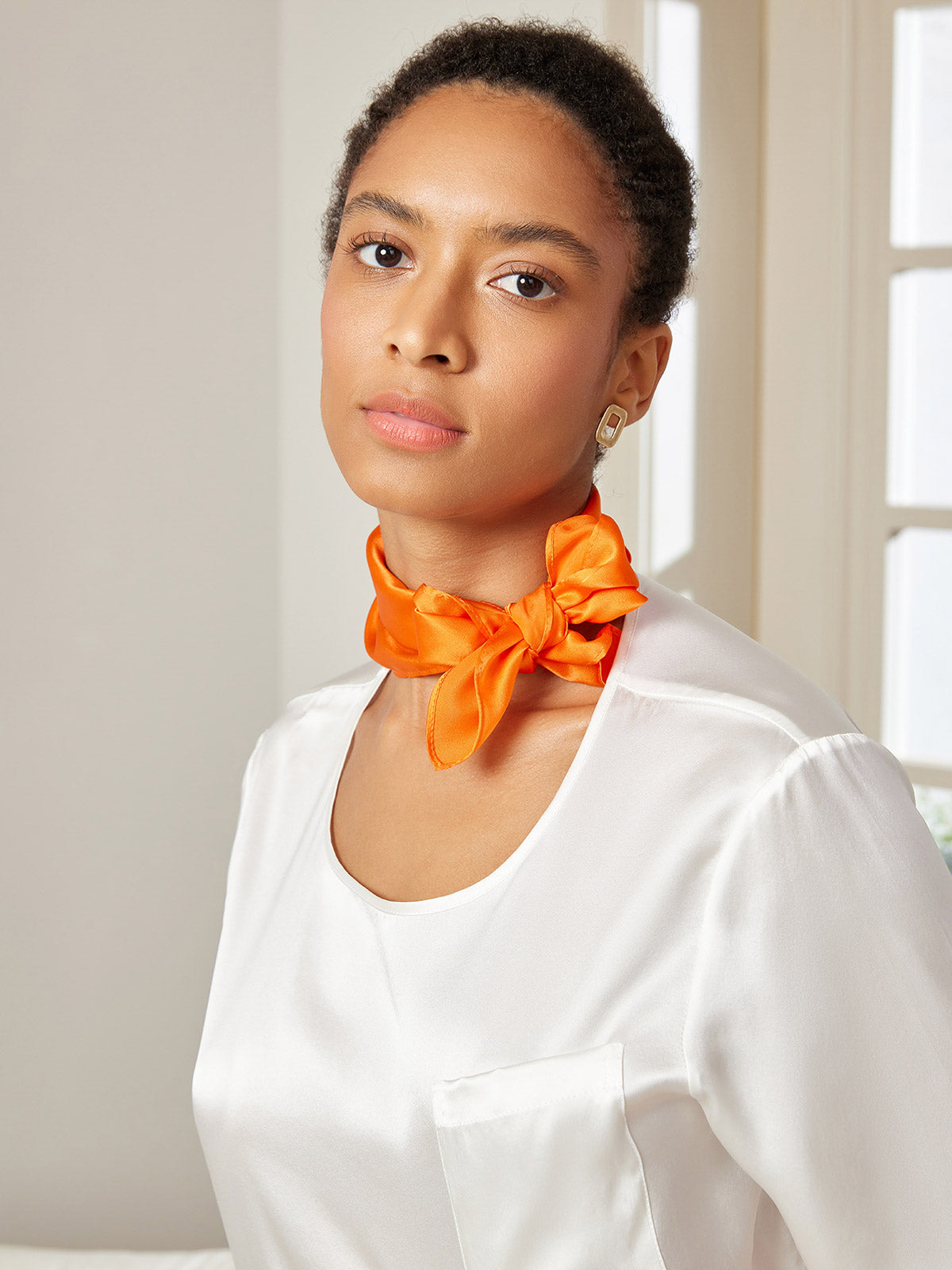 [Orange] SilkSilky Pure Silk Scarf 002