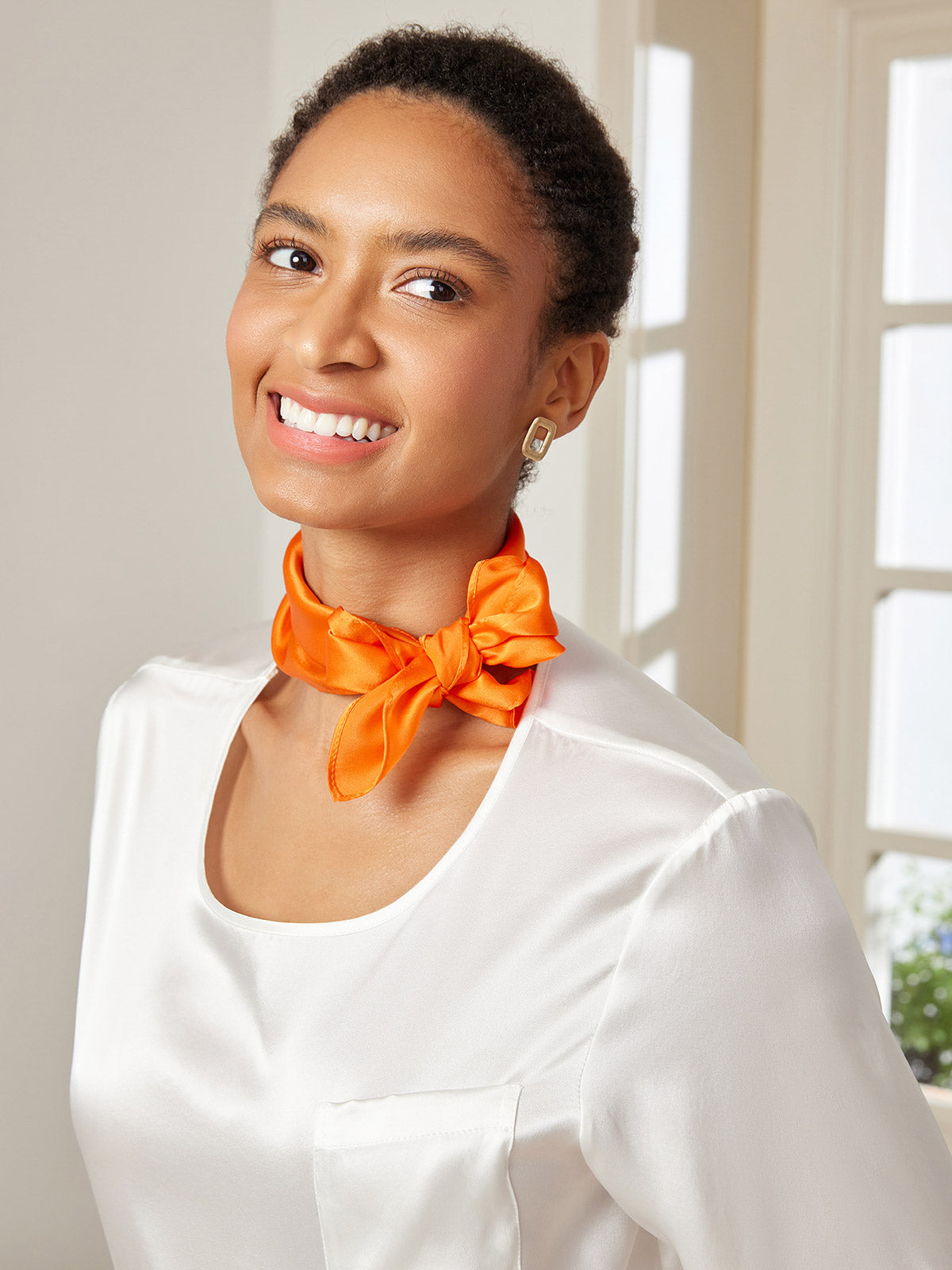 [Orange] SilkSilky Pure Silk Scarf 003
