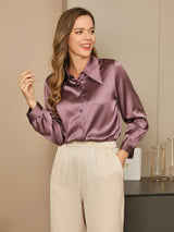 [Pale Mauve] SilkSilky  19Momme Long Sleeve Collar Women's Shirt 003