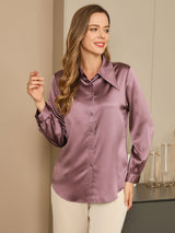 [Pale Mauve] SilkSilky  19Momme Long Sleeve Collar Women's Shirt 004