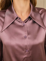 [Pale Mauve] SilkSilky  19Momme Long Sleeve Collar Women's Shirt 006