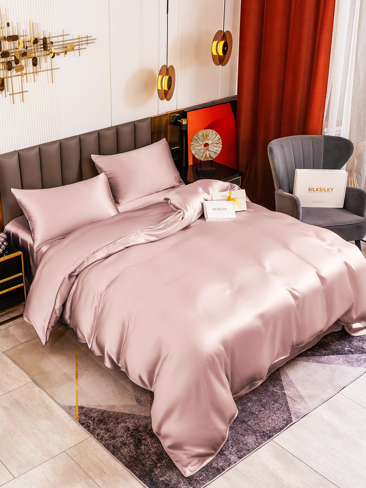 [Pale Mauve] SilkSilky 19Momme Pure Silk Bedding Set 001