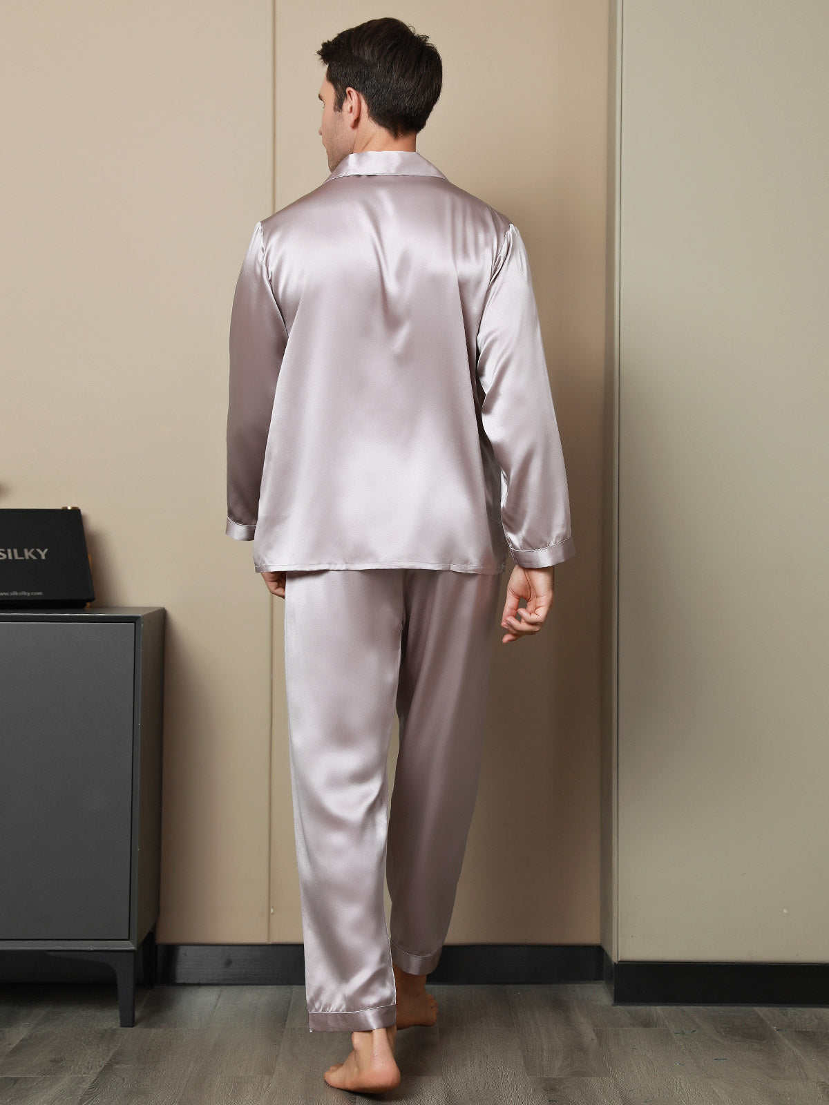 [Pale Mauve] SilkSilky 19Momme Pure Silk Long Sleeve Lapel Men's Pajamas 002