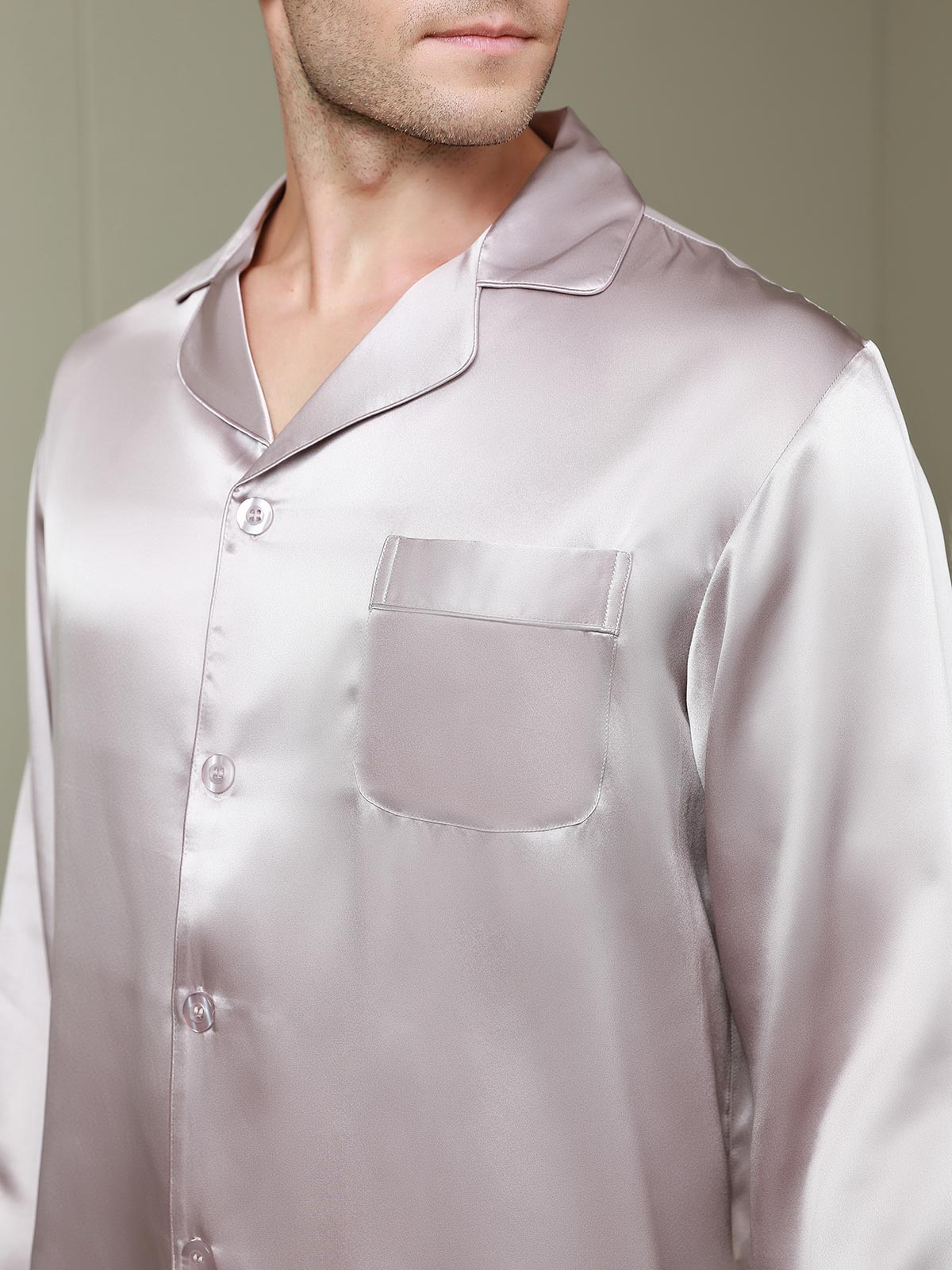 [Pale Mauve] SilkSilky 19Momme Pure Silk Long Sleeve Lapel Men's Pajamas 008
