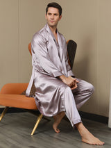 [Pale Mauve] SilkSilky  19Momme Pure Silk Long Sleeve Mens Robe 003