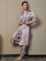 [Pale Mauve] SilkSilky  19Momme Pure Silk Long Sleeve Mens Robe 006