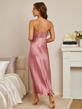 [Pale Mauve] SilkSilky Pure Silk Deep V Neck Nightgown 002