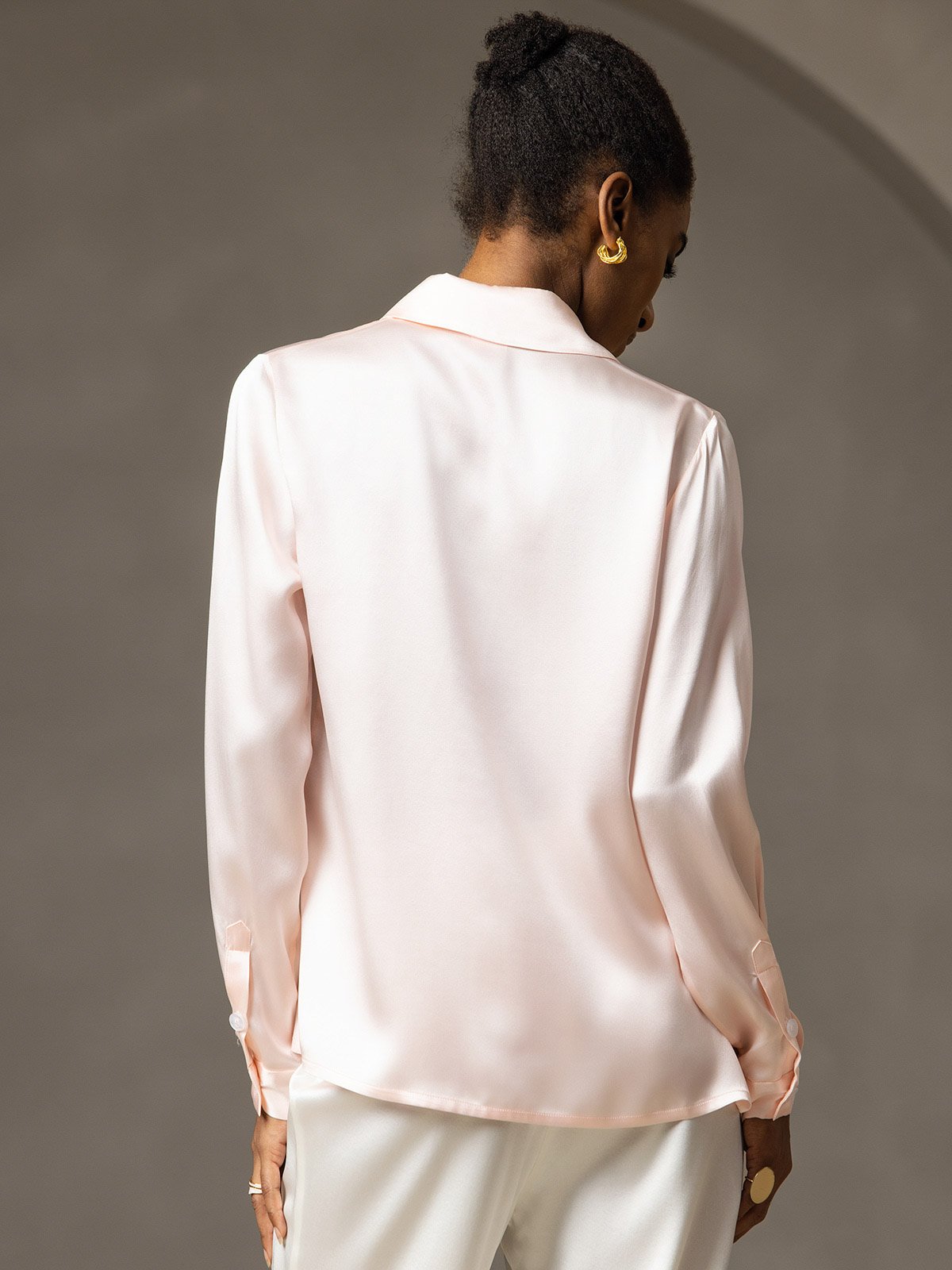 [Pink] SilkSilky  19Momme Silk Lapel Collar Women's Shirt 002