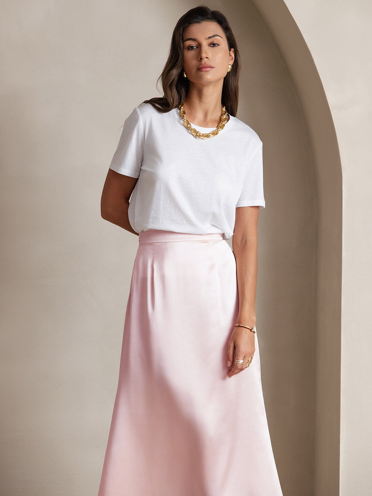 [Pink] SilkSilky 19Momme Silk Skirt 004
