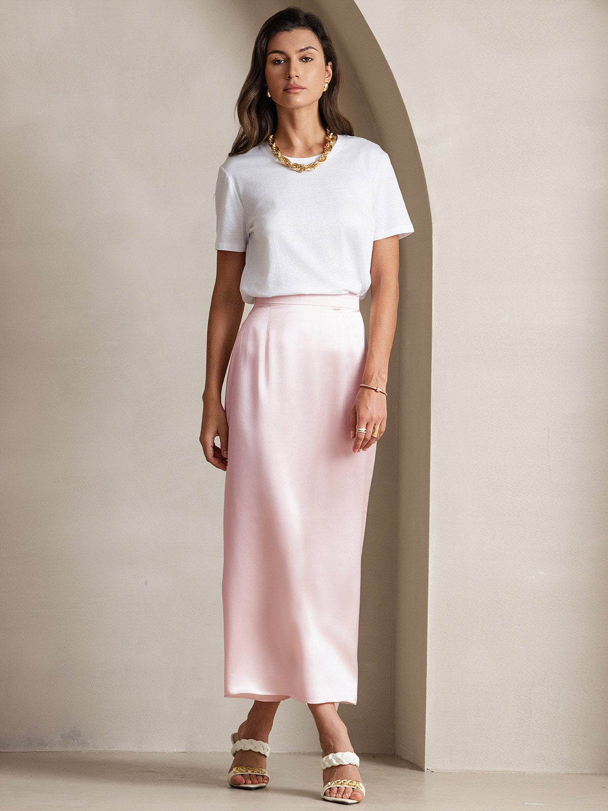[Pink] SilkSilky 19Momme Silk Skirt 005