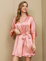 [Pink] SilkSilky  3/4 Sleeve V Neck Nightgown&Robe Set 003
