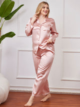 [Pink] SilkSilky  Long Sleeve Plus Size Pajamas 006