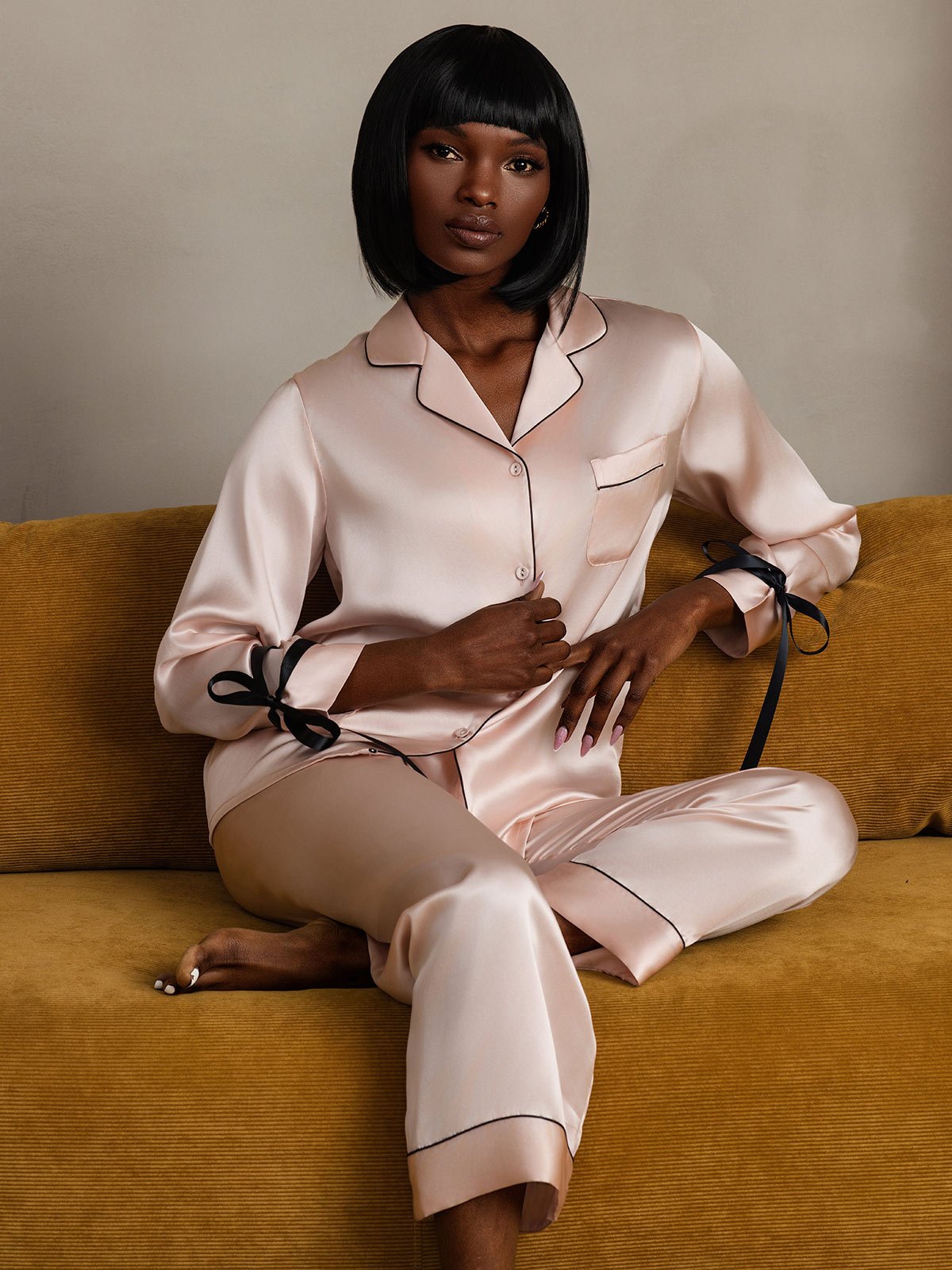 [Pink] SilkSilky Pure Silk Long Sleeve Lapel Women's Pajamas 001