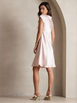 [Pink] SilkSilky  Cap Sleeve V Neck Dress 002
