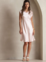 [Pink] SilkSilky  Cap Sleeve V Neck Dress 003