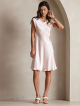 [Pink] SilkSilky  Cap Sleeve V Neck Dress 004