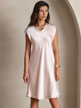 [Pink] SilkSilky  Cap Sleeve V Neck Dress 006