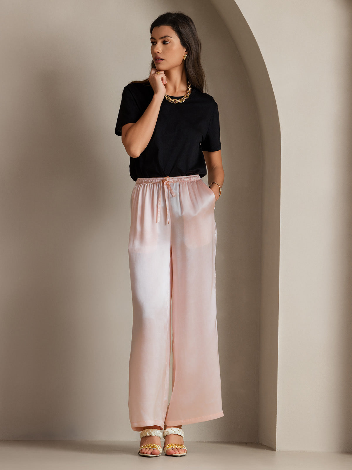 [Pink] SilkSilky  Pure Silk Womens Pants 003