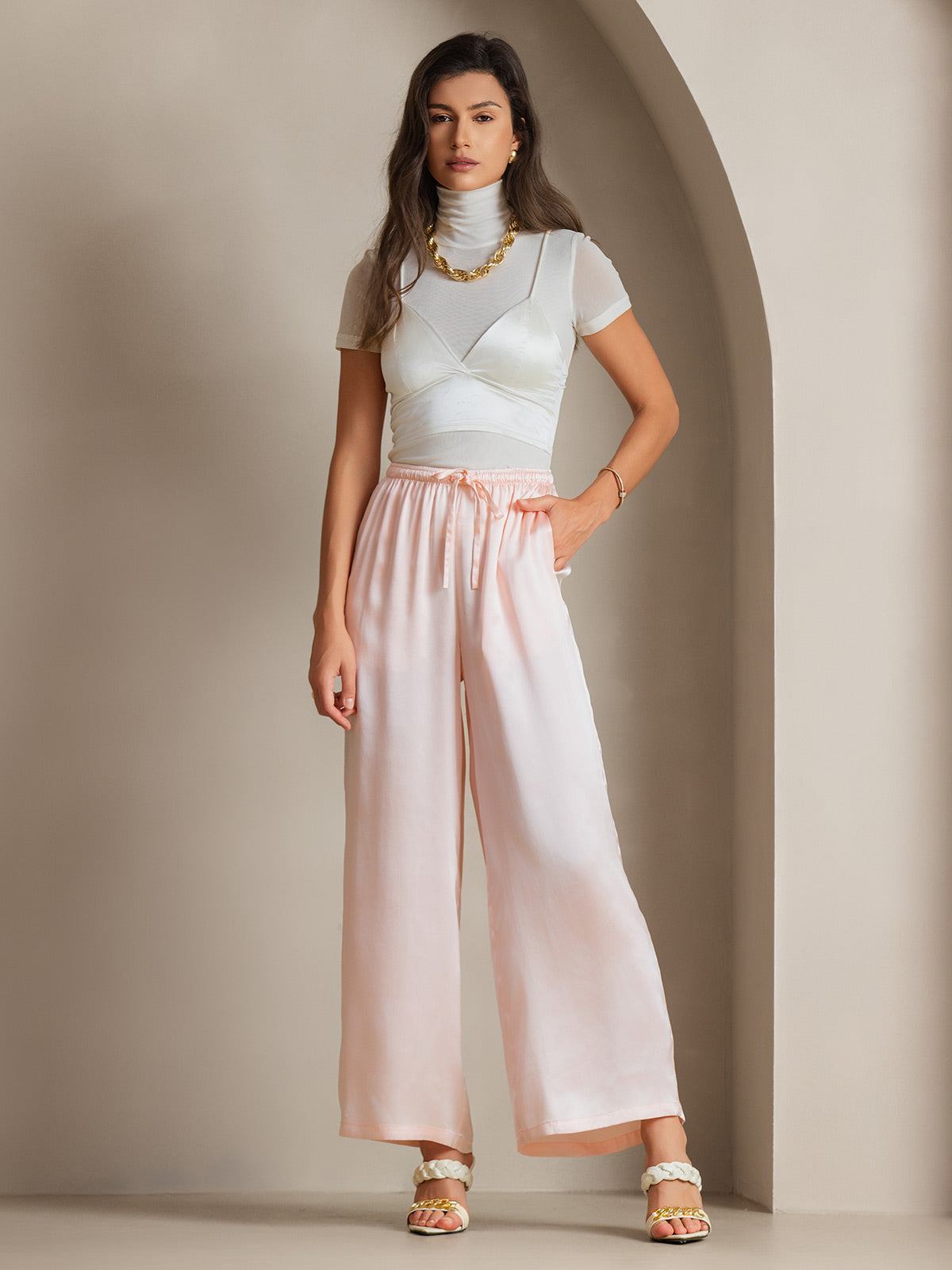 [Pink] SilkSilky  Pure Silk Womens Pants 004