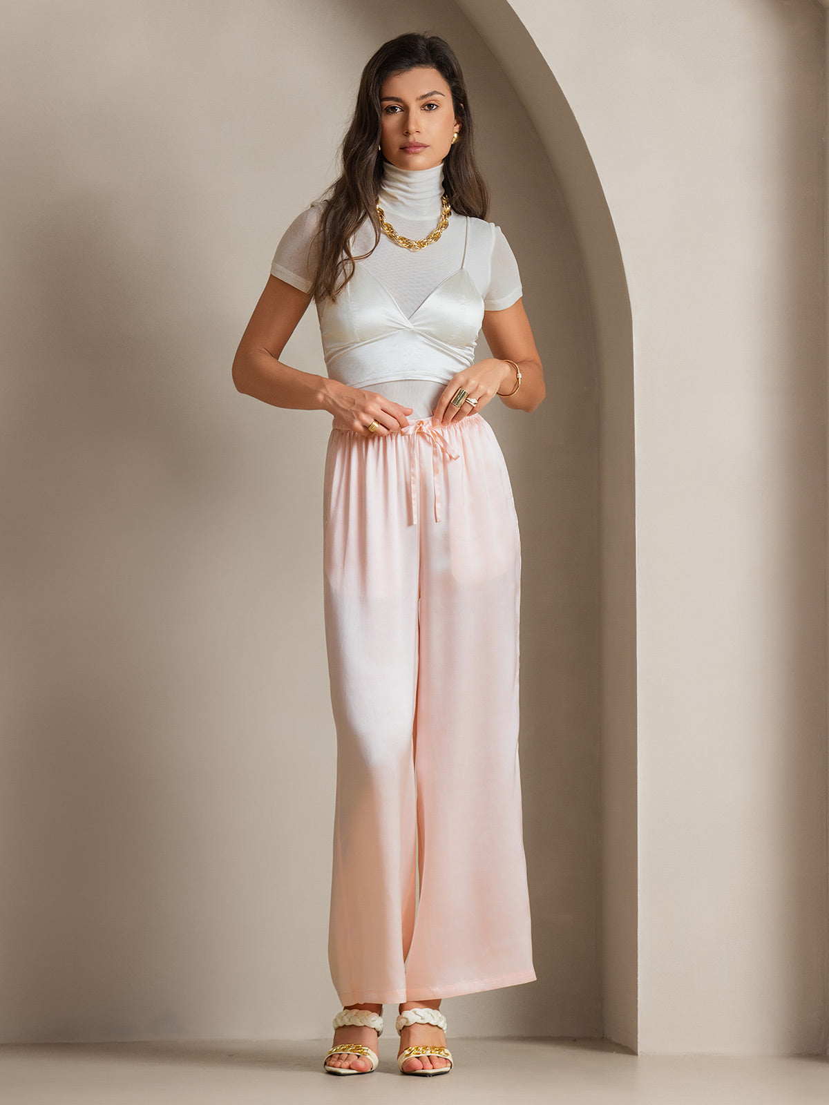 [Pink] SilkSilky  Pure Silk Womens Pants 005