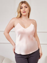 [Pink] SilkSilky  Spaghetti Strap V Neck Plus Size Camisole Top 001