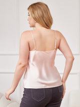 [Pink] SilkSilky  Spaghetti Strap V Neck Plus Size Camisole Top 002