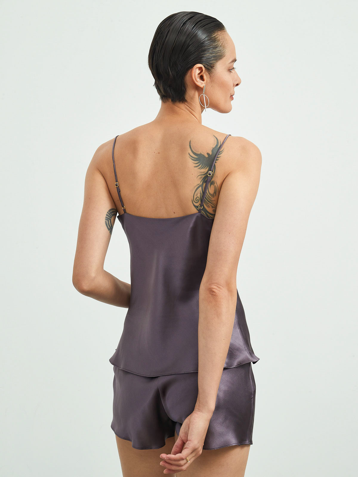 [Purple Gray] SilkSilky  22Momme Spaghetti Strap V Neck Camisole Set 002