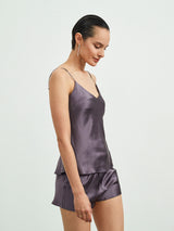 [Purple Gray] SilkSilky  22Momme Spaghetti Strap V Neck Camisole Set 003
