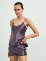 [Purple Gray] SilkSilky  22Momme Spaghetti Strap V Neck Camisole Set 004