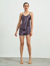 [Purple Gray] SilkSilky  22Momme Spaghetti Strap V Neck Camisole Set 005