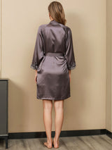 [Purple Gray] SilkSilky  3/4 Sleeve V Neck Nightgown&Robe Set 006