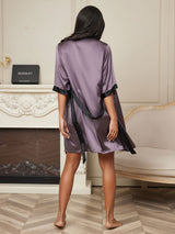 [Purple Gray] SilkSilky  Half Sleeve Women's Robe 002