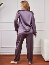 [Purple Gray] SilkSilky  Long Sleeve Plus Size Pajamas 002