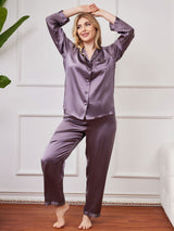 [Purple Gray] SilkSilky  Long Sleeve Plus Size Pajamas 004