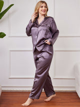 [Purple Gray] SilkSilky  Long Sleeve Plus Size Pajamas 006