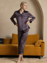 [Purple Gray] SilkSilky  Long Sleeve Notch Collar Women's Pajamas 001