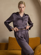 [Purple Gray] SilkSilky  Long Sleeve Notch Collar Women's Pajamas 003