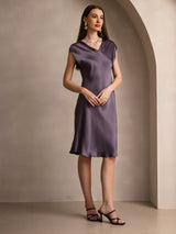 [Purple Gray] SilkSilky  Cap Sleeve V Neck Dress 004