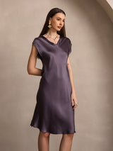[Purple Gray] SilkSilky  Cap Sleeve V Neck Dress 006